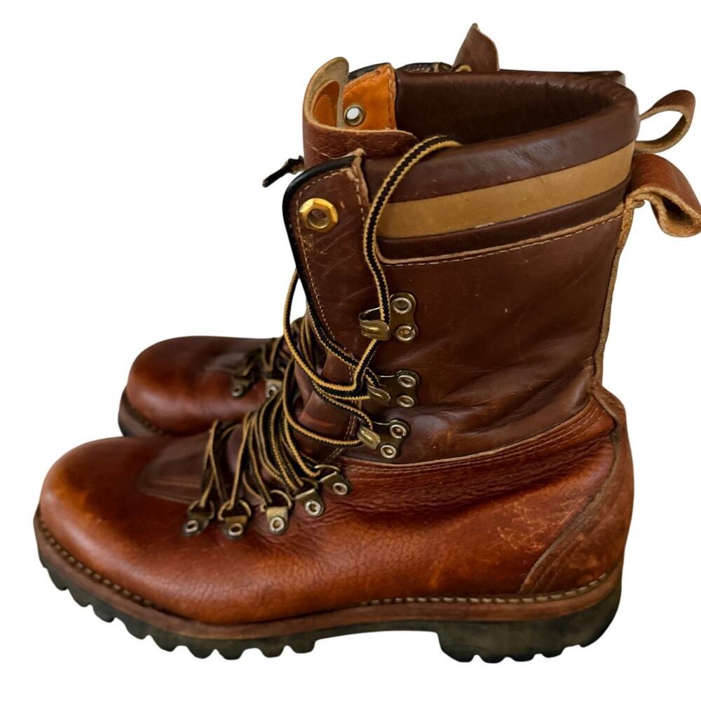 Vintage Herman Survivors Brown Leather Mountaineer Boots Men's Size 10 Vibram - Picture 3 of 7